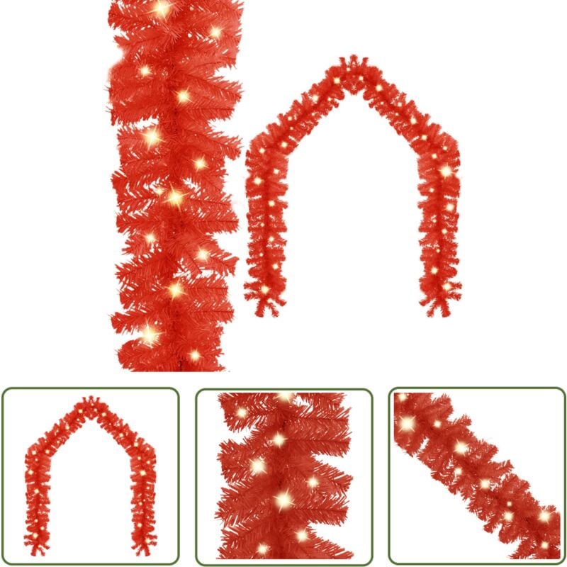 The Living Store Weihnachtsgirlande mit led 10 m Rot - Weihnachtsdeko - Lichterkette - LED-Lichterkette - Christbaumschmuck - Innendekoration