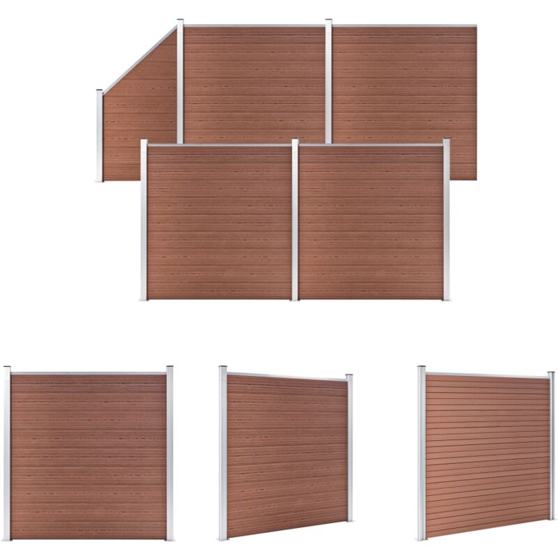 Holz-Kunststoff-Zaun - vidaXL WPC Zaun-Set 4 Quadrate + 1 Schräge 792x186 cm Braun - Aluminium-Zaun