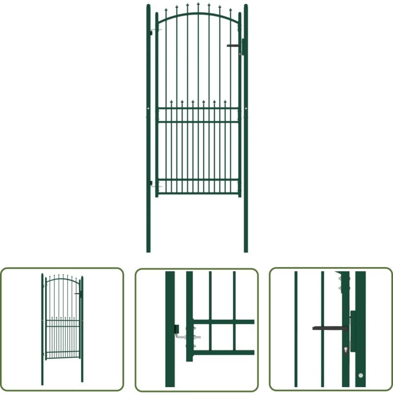 The Living Store Zauntor mit Spitzen Stahl 100x200 cm Grün - Gartentor - Zaun - Stahltür - Sicherheitstor - Gartenzaun
