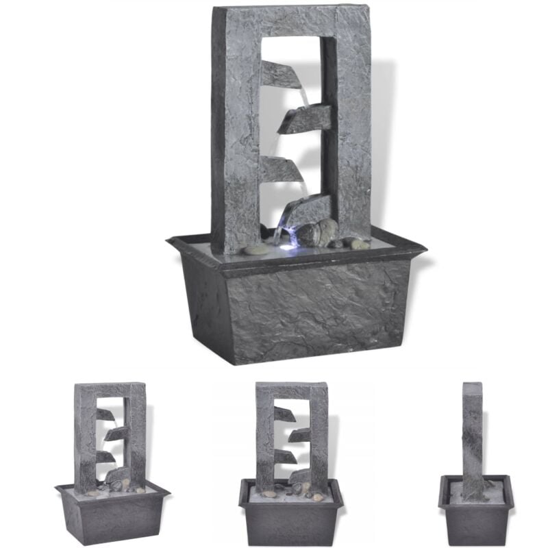 The Living Store - Zimmerbrunnen mit LED-Licht Polyresin - Brunnen & Wasserfälle - Grau