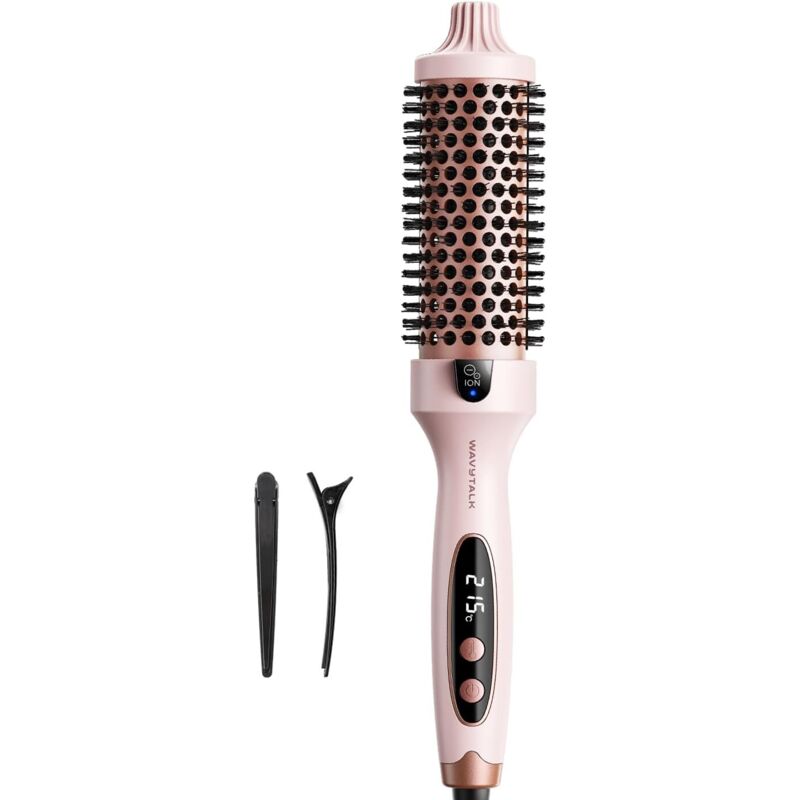 Thermische Bürste, Ionen-Heizbürste, 38 mm für natürliche Locken, 5 Temperaturstufen, Dualspannung, Eurostecker, Blowout Boost, Sakura Pink