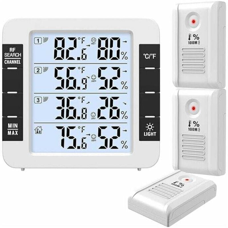 Thermometer für drinnen und draußen, intelligentes Thermometer mit 3 kabellosen Sensoren, Überwachung von Luftfeuchtigkeit und Temperatur (℃/℉),