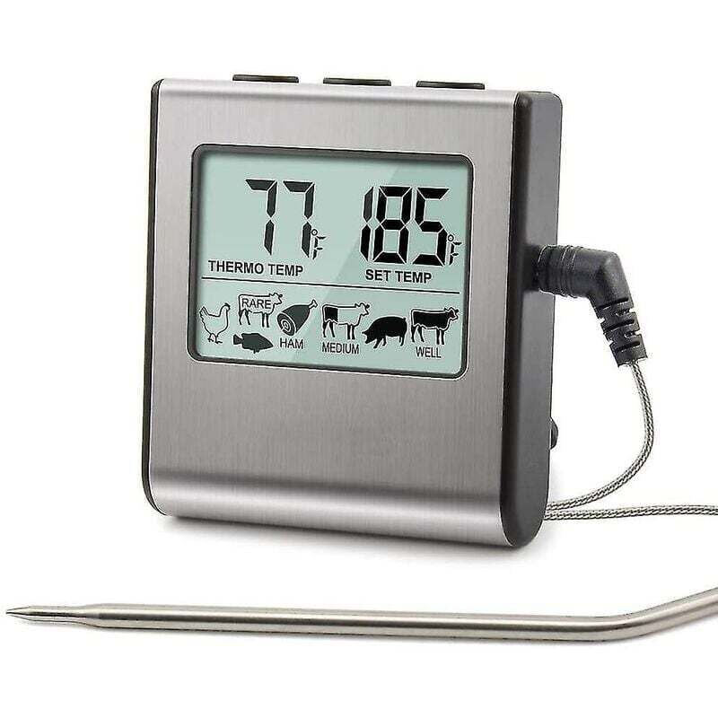 SNQ - Thermopro Tp-16 Großes digitales LCD-Display zum Kochen von Fleisch, Räucherofen, Küche, BBQ-Grill, Thermometer, Uhr, Timer mit Edelstahlsonde