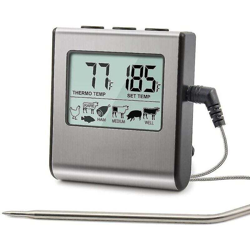 ThermoPro TP-16 Kochthermometer – Großes LCD-Display + Edelstahlsonde – Timer für Fleisch/Räucherofen/Backofen/Grill – Präzise – Für Köche und