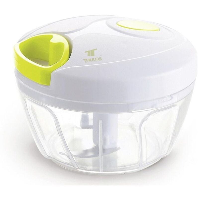 Thulos - Mini Chopper & Cutter, ausGlas, weißund grün.