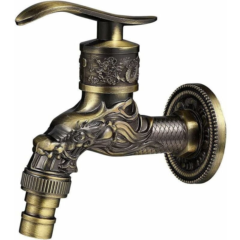 Odipie - Garten-Wasserhahn für den Außenbereich, antiker Messing-Wasserhahn, Vintage-Wand-Wasserhahn, antikes Kupfer, Küche, Bad,