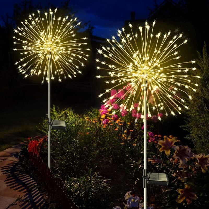 Tigrezy 2er-Pack Solar-Gartenleuchten, 120 LEDs, 8 Modi, wasserdichte Löwenzahn-Solarleuchten für Garten, Rasen, Terrasse und Weihnachtsdekoration