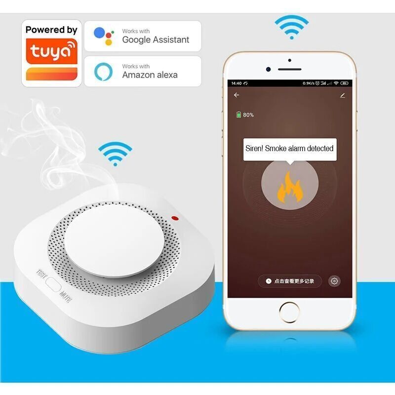 Tigrezy Rauchmelder für Zuhause, Tuya Smart WiFi Rauchmelder, Tuya Feuermelder