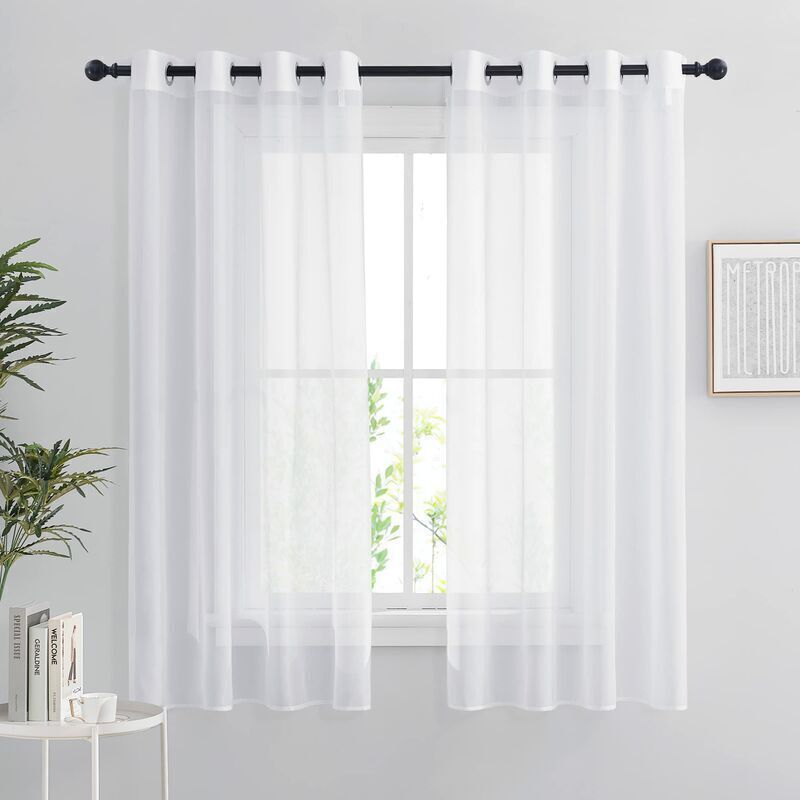 Tigrezy Transparente Gardinen Weiß – 2er-Set kurze Gardinen 140 x 160 cm, für Schlafzimmer und Küche, Organza-Tüll mit Ösen, lichtdurchlässig, Weiß