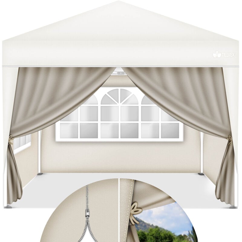 tillvex® 4X Seitenwand beige für Pavillon 3x3m & 3x6m Faltpavillon Seitenteile wasserabweisend Seitenfenster & Reißverschluss Seitenwände für