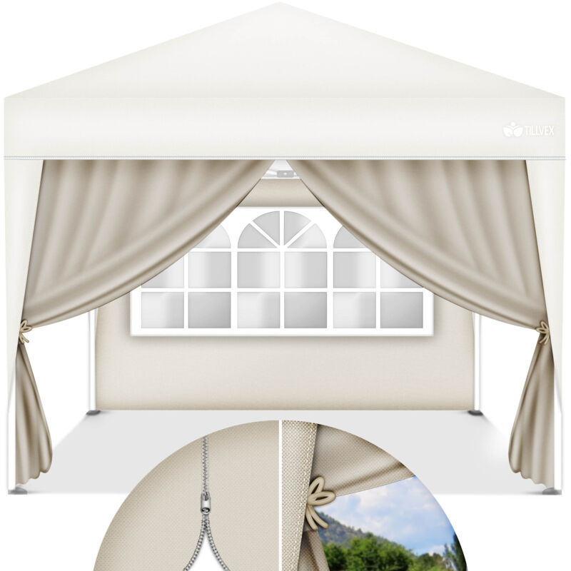 2X Seitenwand beige für Pavillon 3x3m & 3x6m Faltpavillon Seitenteile wasserabweisend Seitenfenster & Reißverschluss Seitenwände für Gartenzelt