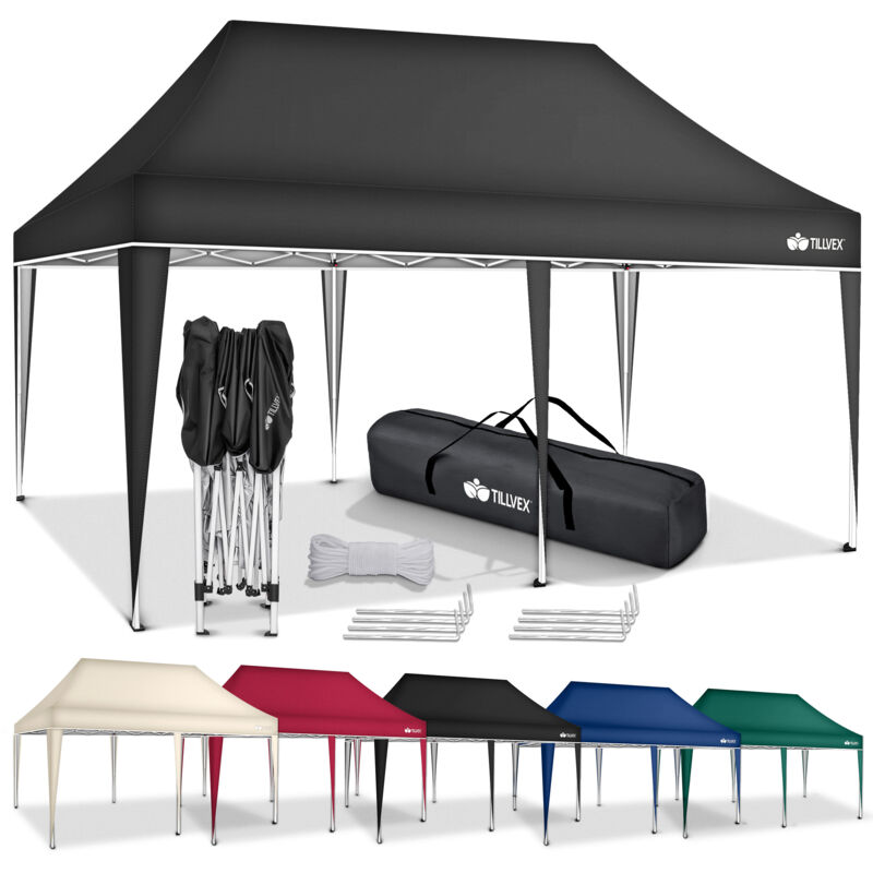 Pavillon 3x6m - mit 6 Seitenwänden Grün wasserdicht Pop-Up Faltpavillon höhenverstellbar Gartenzelt uv Schutz 50+ Partyzelt mit Tasche für Garten