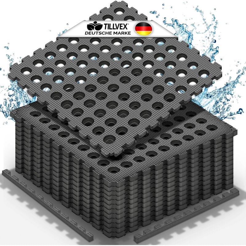 tillvex® Pool Bodenschutzmatte mit Löchern 24 Stück Blau Unterlegmatte für Pool & Planschbecken 51x51 cm Poolmatte Bodenmatte Outdoor Poolunterlage