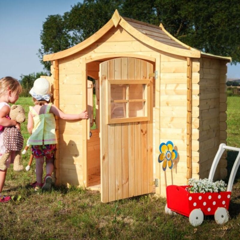 Kinderspielhaus aus Holz mit böden - Spielhaus im Freien für Kinder - B112xL146xH152 cm/1,1m2 Gartenspielhaus - Garten-Sommerhaus für Kinder M550