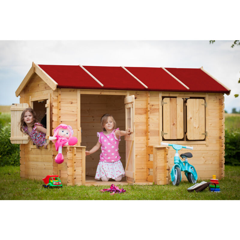 Timbela - Kinderspielhaus aus Holz - Spielhaus im Freien für Kinder - B146xL241xH151 cm/2,63m2 Gartenspielhaus - Garten-Sommerhaus für Kinder M503