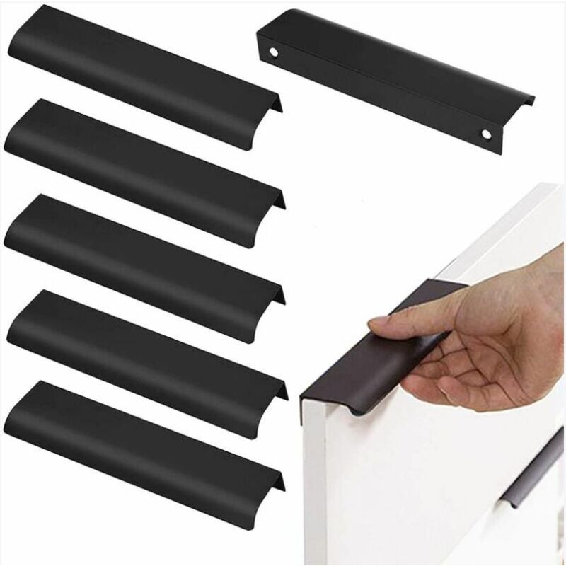 Möbelgriffe, 128 mm verdeckte mattschwarze Türgriffe, Aluminiumprofilgriff, integrierter Griff für Küchenmöbel, Griff für Schubladen, Schränke,