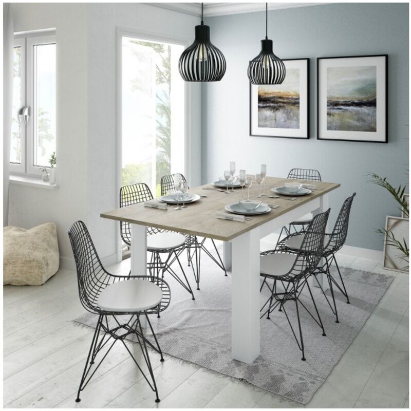 Ausziehbarer Tisch Midland, Ausziehbarer Esstisch, Ausziehbarer Esstisch mit Verlängerung, cm 140/190x90h78, Eiche und Weiß