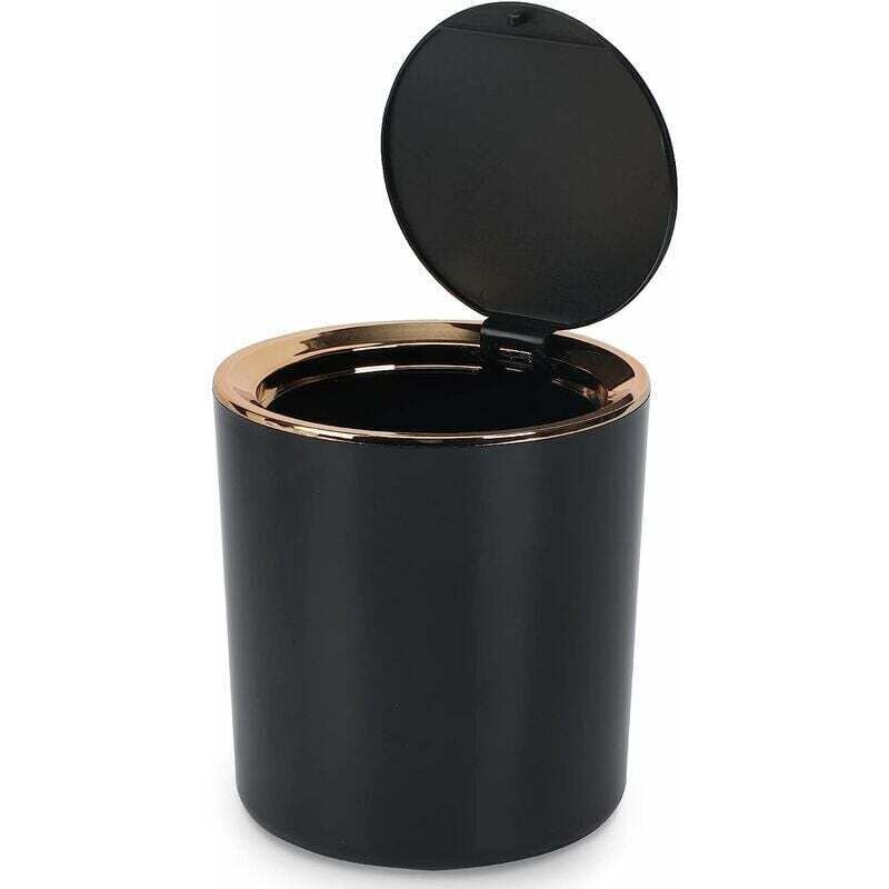 Tisch-Mülleimer mit Deckel, Mini-Mülleimer aus Kunststoff, kleiner Mülleimer für Küche, Schlafzimmer, Badezimmer, Büro, 14,3 15 cm (schwarz) Schwarz