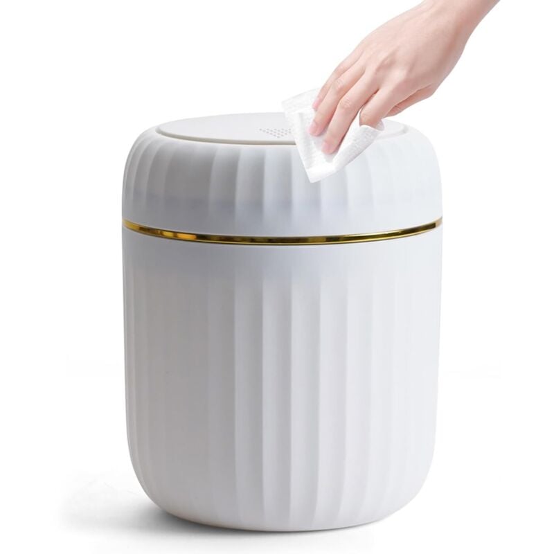 Tisch-Mülleimer mit Druckknopfdeckel, 2 l Mini-Badezimmer-Mülleimer, Schreibtisch-Mülleimer, Badezimmer-Mülleimer für Wohnzimmer, Büro, weiß (13 × 13