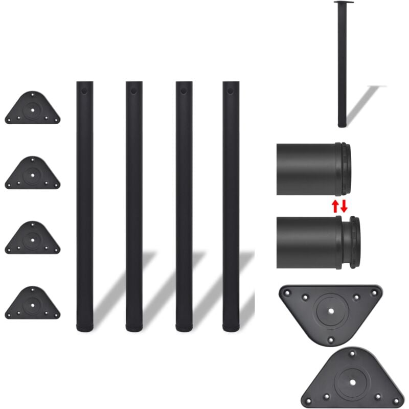 4 höhenverstellbare Tischbeine Schwarz 870 mm - Tischbeine - Metallmöbel - Schwarze Möbel - Industrielles Design - diy Möbel