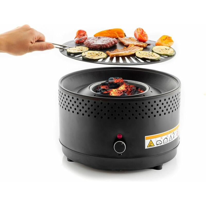 Tischgrill, Holzkohlegrill ohne Rauch und Geruch, tragbarer Grill zum Kochen drinnen und draußen mit allem Komfort, anpassbar mit Batterien oder