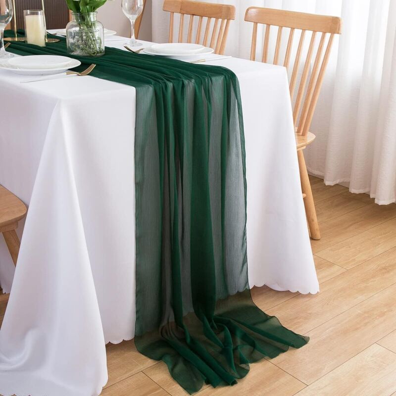 Gabrielle - Tischläufer Dunkelgrün 75x300cm Hochzeit Tischdeko Gaze Hochzeit Geburtstag Party Event Tischdeko Krepp Chiffon Tischdecke