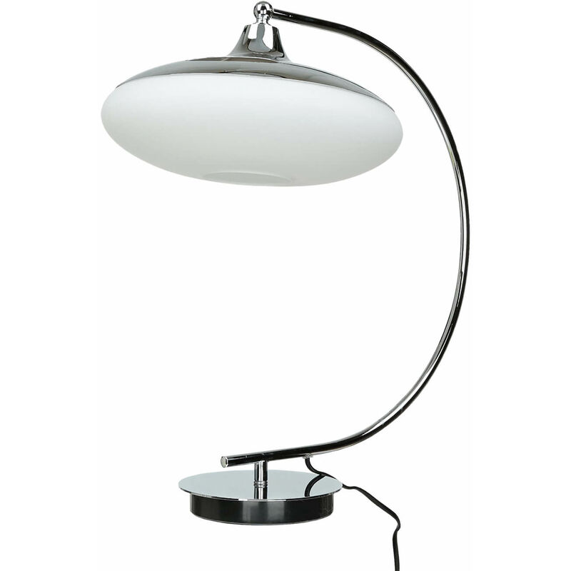 Licht-erlebnisse - Tischleuchte Bauhaus Design Weiß Chrom E27 45 cm Glas Metall Schreibtischlampe