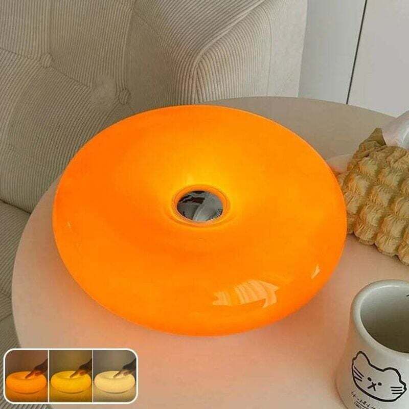 Tischleuchte, Donut-Touch-Lampe, Retro-Bauhaus-Stimmungsleuchte, LED-Schreibtischlampe, Nachttischlampe mit 3 Beleuchtungsmodi, Orange