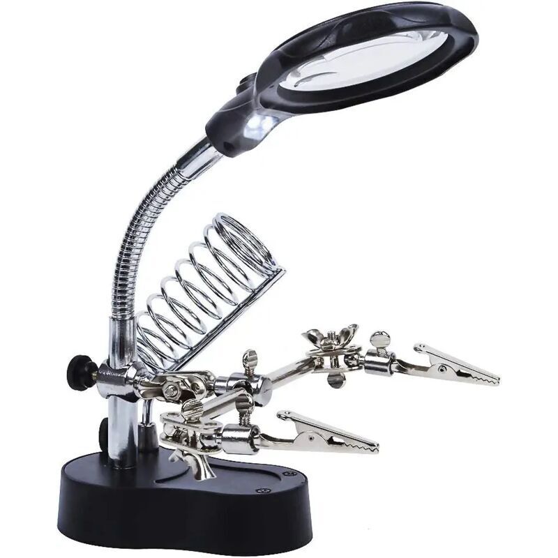 Tischlupe Third Hand 3,5 x 12 x mit Ständer und 2 LEDs für Elektronikentwicklung, Kosmetik, Medizin, Uhrmacherei und Uhrenreparatur