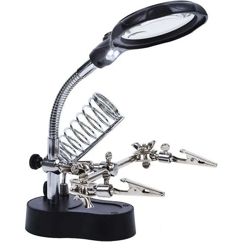 Tischlupenständer aus dritter Hand, 3,5 x 12 x, 2 LEDs, Lupe auf Ständer für Elektronikingenieur, Kosmetik, Medizin, Uhrmacher, Uhrenreparatur