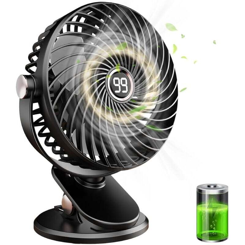 Tischventilator, Mini-Leise-USB-Ventilator mit LCD-Display, Kleiner Tragbarer Wiederaufladbarer Ventilator, 5 Geschwindigkeiten, 720° Drehung,