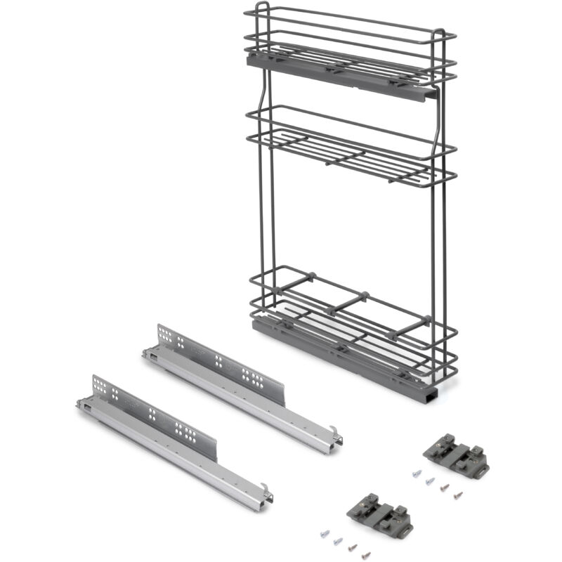 TitaneMax ausziehbares Flaschenregal SupraMax mit sanfter Schließung, linke Seite, 3 Tablets, Modul 150mm, Stahl, Anthrazitgrau - Emuca