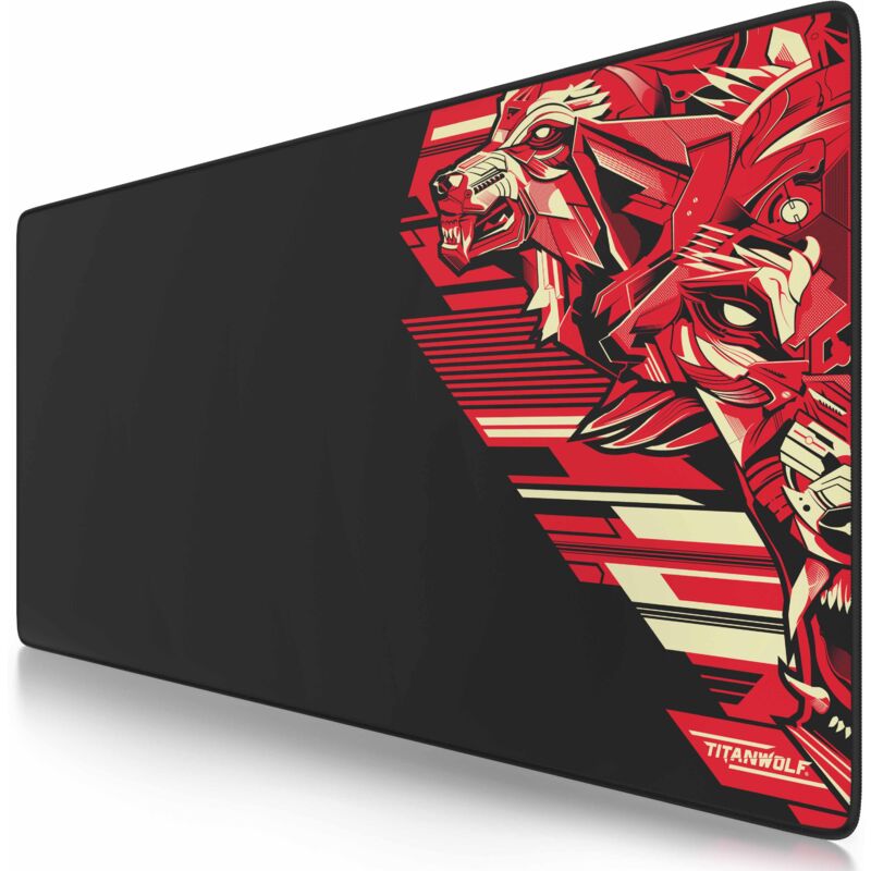 Gaming Mauspad xxl, glattes Stoffgewebe, Speed Mousepad 900 x 400mm große Fläche, Vector Rot - Titanwolf
