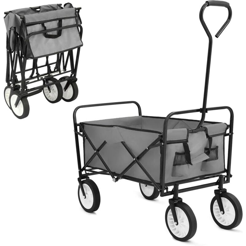 Tlgreen - Bollerwagen Faltbar Handwagen Gartenwagen Strandwagen, Transportwagen, 2 Netztaschen, Belastung 80kg, Klappbar, Outdoor, Strand, Camping,