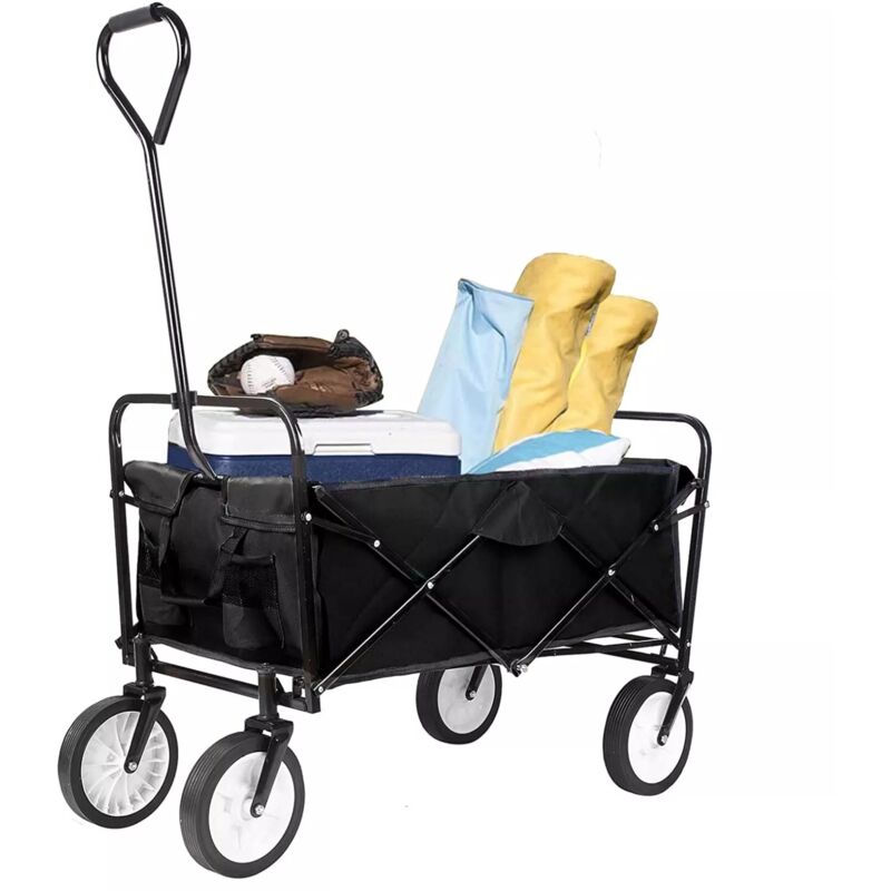 Tlgreen - Bollerwagen Transportwagen Faltbar Handwagen mit Seitentasche, Gartenwagen mit 80kg Tragkraft, Outdoor Camping Einkaufen für jedes Gelände