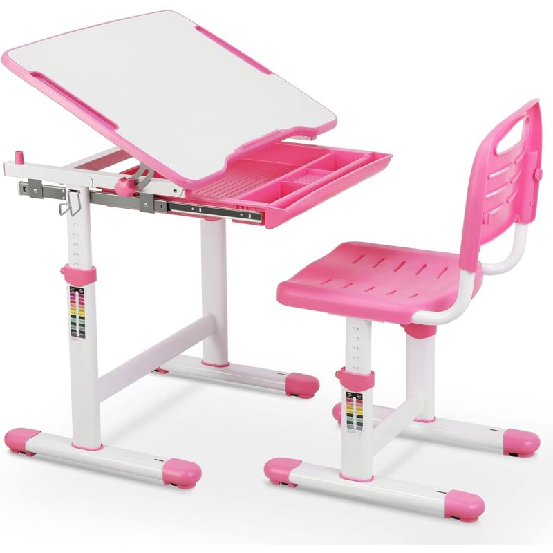 Tlgreen - Kinderschreibtisch Stuhl Höhenverstellbar, Kindertisch Stuhl Set mit neigbarer Tischplatte,Schreibtisch Kinder Mädchen & Jungs,
