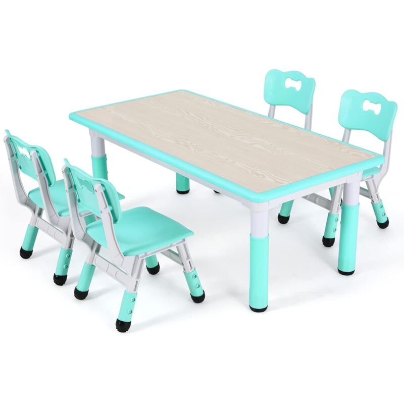 Tlgreen - Kindertisch mit 4 Stühlen, Kindersitzgruppe Höhenverstellbar, Tisch Stuhl Set für Kindergarten und Kinderzimmer, Plastik Kindermöbel,