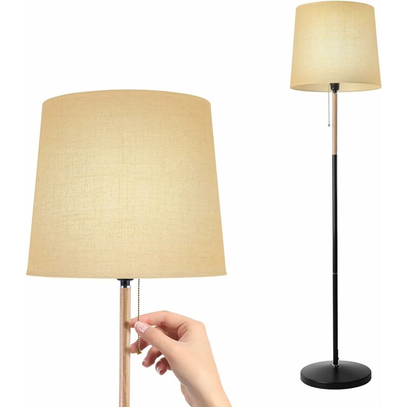 TLGREEN Stehlampe Leinen Lampenschirm, E27 Lampensockel, Max. 60W, Wohnzimmer Standleuchte, Stoffschirm Design, 170cm Höhe für Wohnzimmer,