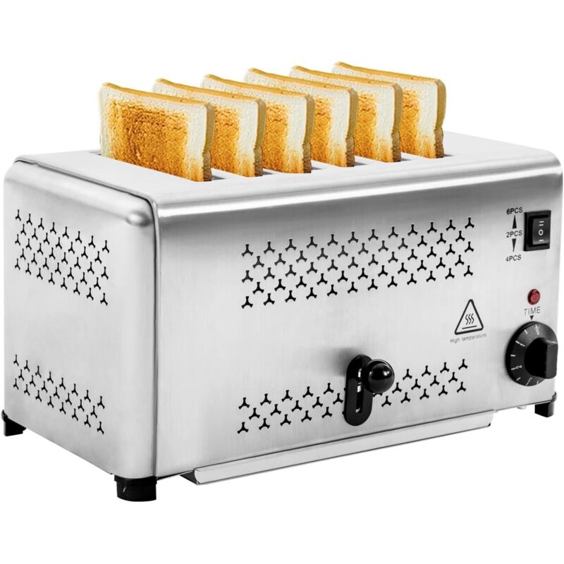 Toaster, 6-Scheiben-Toaster aus Edelstahl, für Zuhause, Bäckerei, Restaurant, 2400 W, 41 x 22 x 27 cm