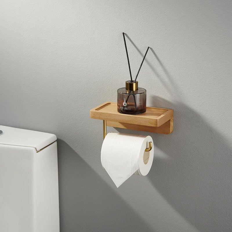 Porte Papier Toilette Mural en Bois - Support Papier Toilette Mural esthétique - Porte Rouleau Papier Toilette Avec étagère en bois pour décoration
