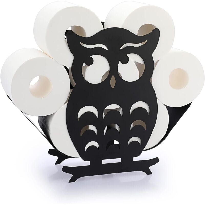 Support de Rouleau de Papier Toilette Porte-Papier en métal Stockage de Papier en Forme de Hibou pour Salle de Bain (Noir)