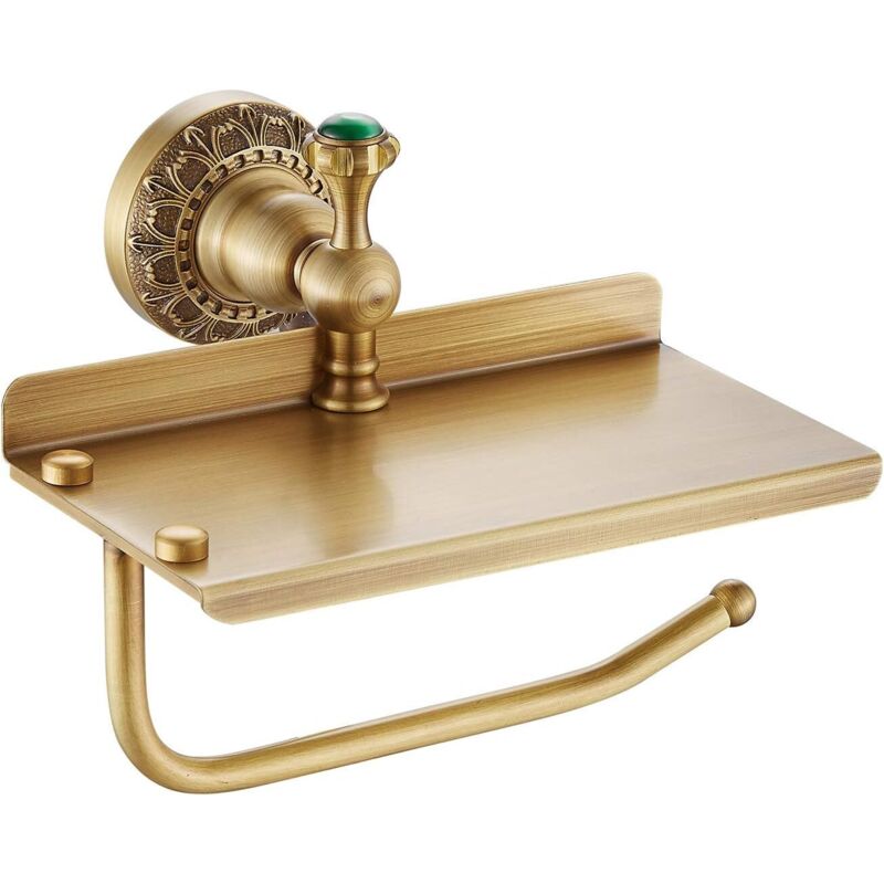 WC Papier Support en Laiton Massif Mural pour Rouleau de Papier Toilette, Support pour Tissus Papier Toilette avec téléphone Portable étagère de