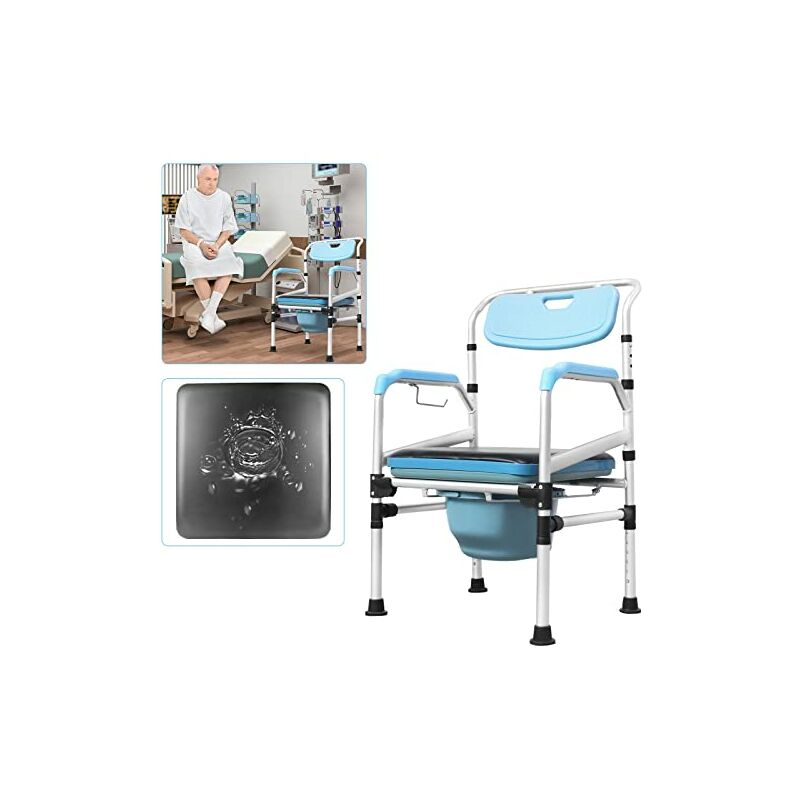 Toilettenstuhl Höhenverstellbar Antirutschenden WC-Stuhl, Duschstuhl Faltbar Nachtstuhl Dusch für Senioren Ältere und Behinderte, Klappbarer Stuhl