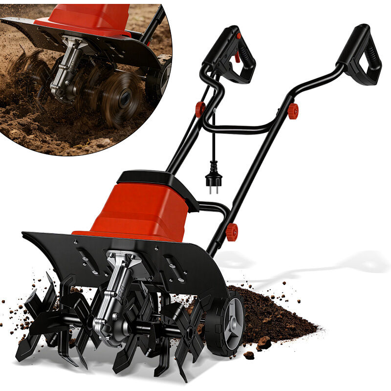 TolleTour Elektro Motorhacke, Motorhacke, Gartenfräse, Bodenhacke, Bodenfräse, Kultivator, Gartenarbeit, 1500 W rote und schwarze Elektro-Bodenfräse