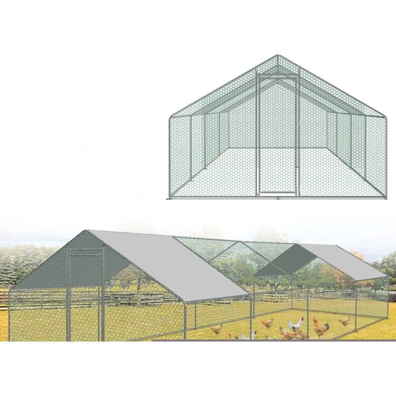 Hühnerstall 3x8x2m Hühnerhaus verzinktem Hasenkäfig Geflügelstall Käfig Dach - Tolletour