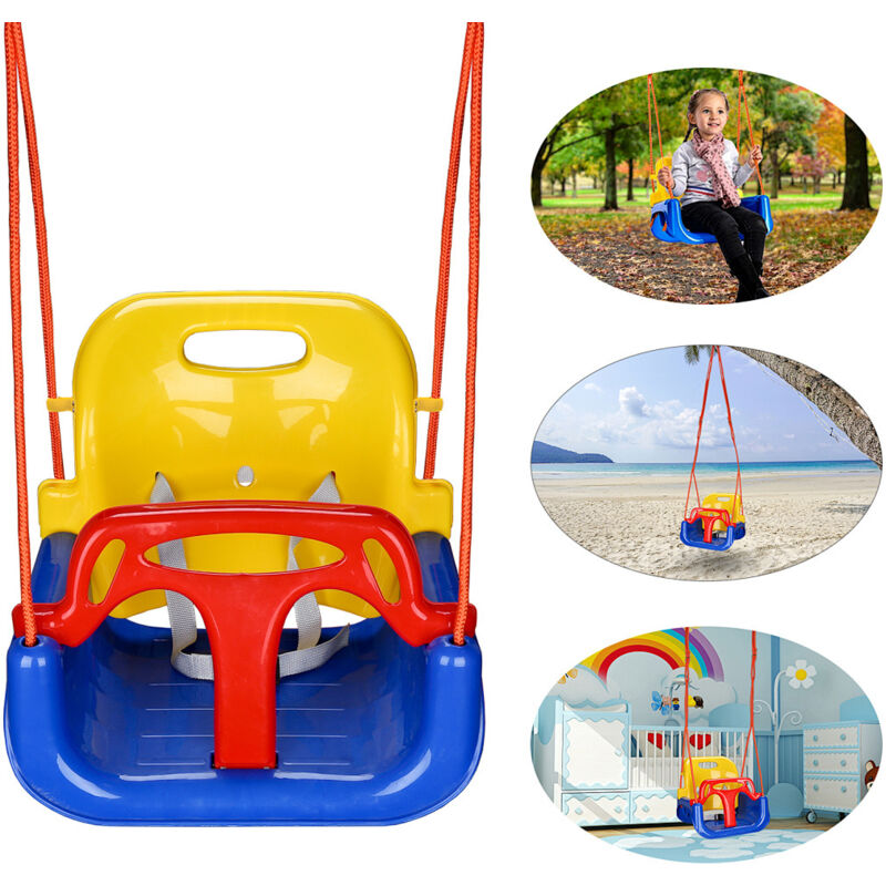 TolleTour Kinderschaukel 3 in 1 Babyschaukel Gartenschaukel 42x33x38cm Höhenverstellbar Indoor/Outdoor mit Rückenlehne und Sicherheitsgurt