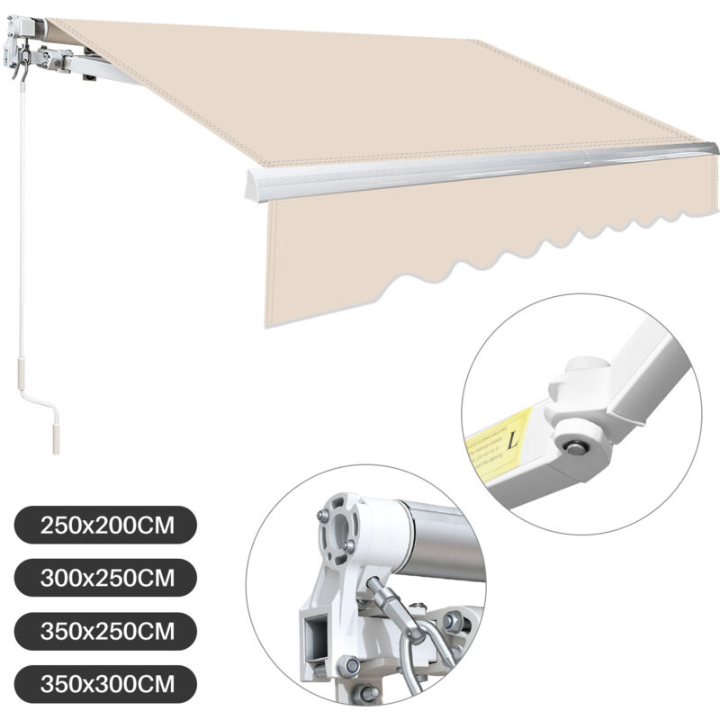 TolleTour Markise Alu-Markise Gelenkarmmarkise Markise Sonnenschutz Balkon 350 x 300 cm Beige
