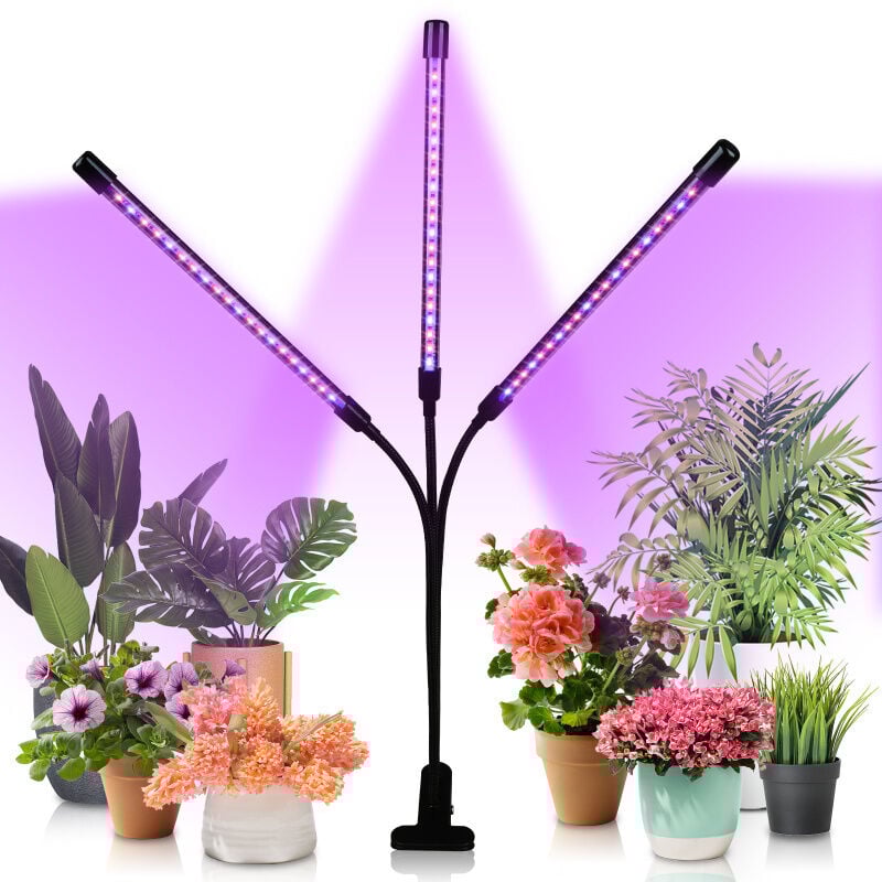 Tolletour - Pflanzenlampe 30W led Vollspektrum Pflanzenlicht 60 LEDs 3 Köpfe Grow Lampe Pflanzenleuchte Wachstumslampe für Pflanzen. 10 Dimmstufen