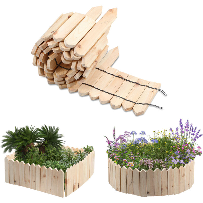 TolleTour Rasenkante Rollborder Flexibler Holzzaun Kiefernholz Beeteinfassung Beetumrandung Gartenzaun Holz Dekozaun, 200 x 40 cm Natur Holzfarbe