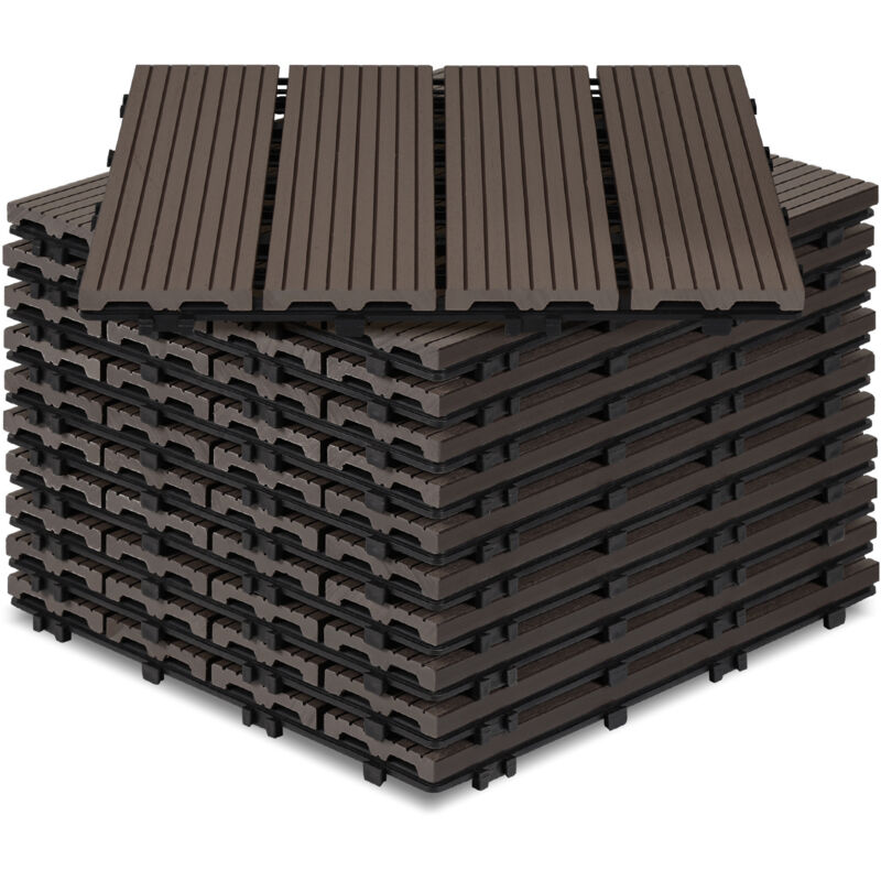 TolleTour WPC Terrassenfliesen 4 m², 30 x 30 cm 44 Stücke, Terrassendielen mit 4 Latten in Holzoptik, für Garten Balkon Bodenbelag mit Drainage und